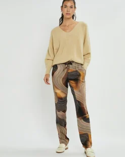 Femme Lauren Vidal Pantalons^Pantalon satiné Store imprimé café