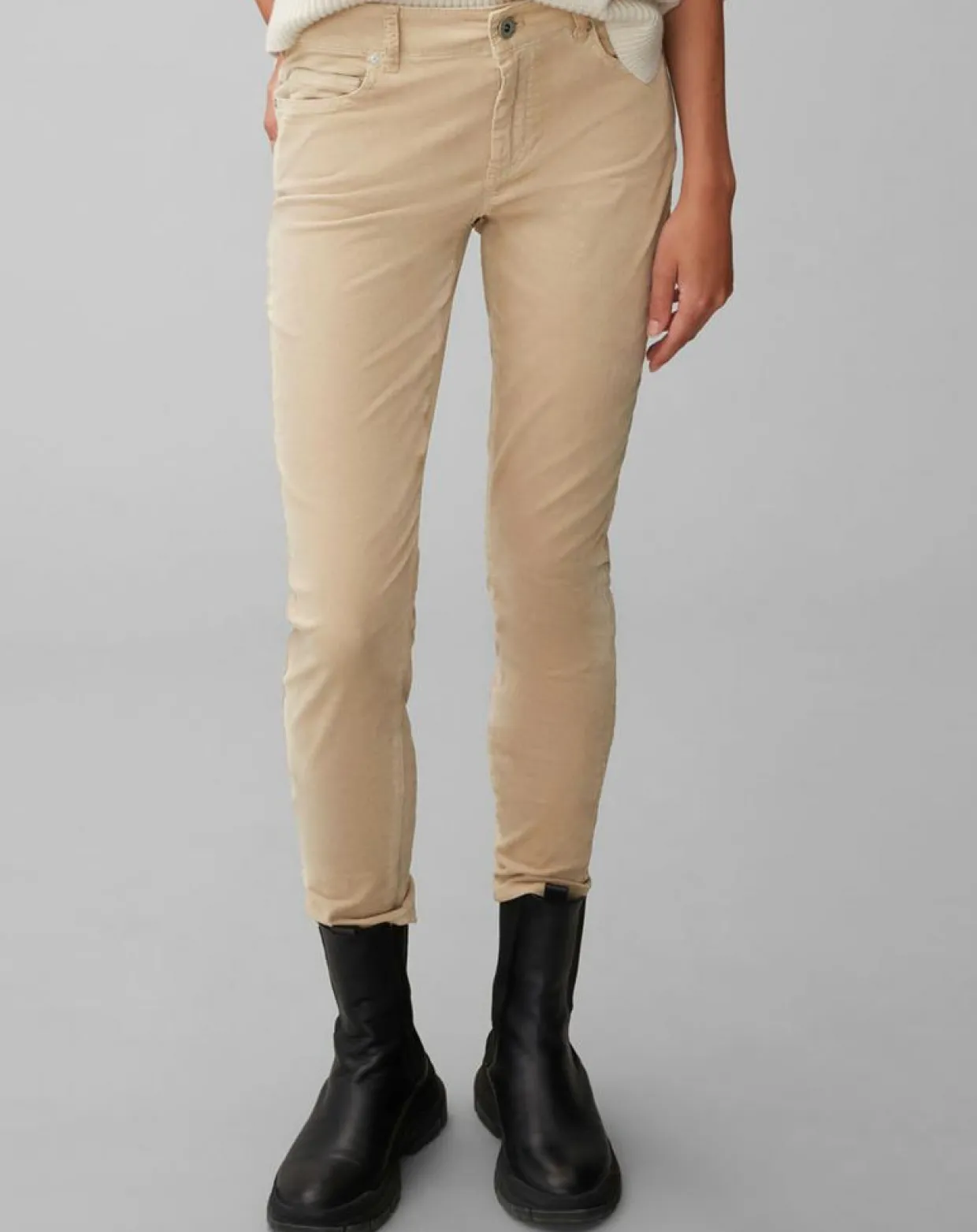 Pantalon slim Albi effet Velours beige-Marc O'Polo Clearance