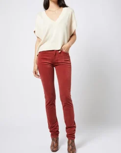 Femme Esprit Pantalons^Pantalon Slim en velours côtelé à taille mi-haute rouge moyen