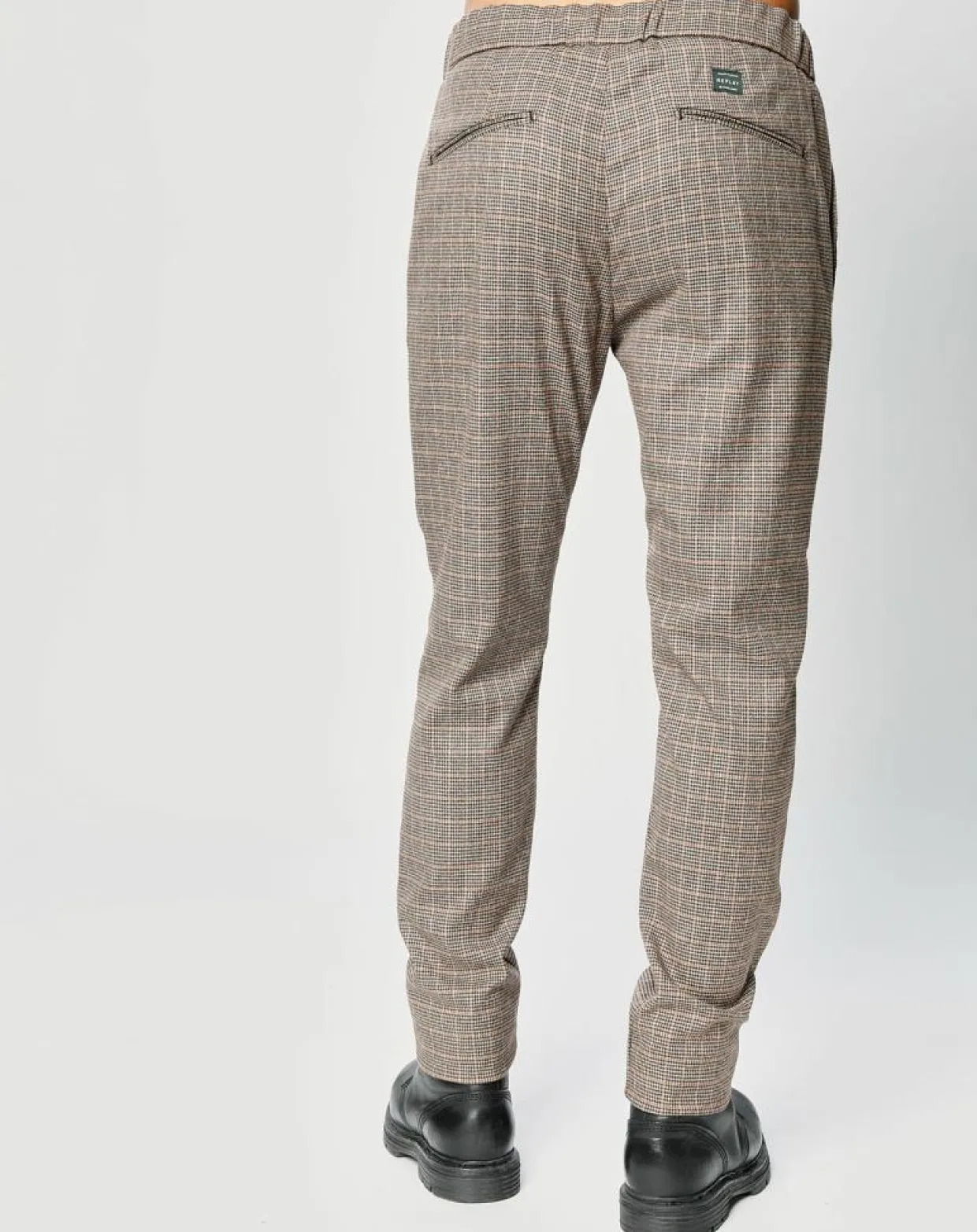 Pantalon Tailorded imprimé pied-de-poule marron-Replay Clearance