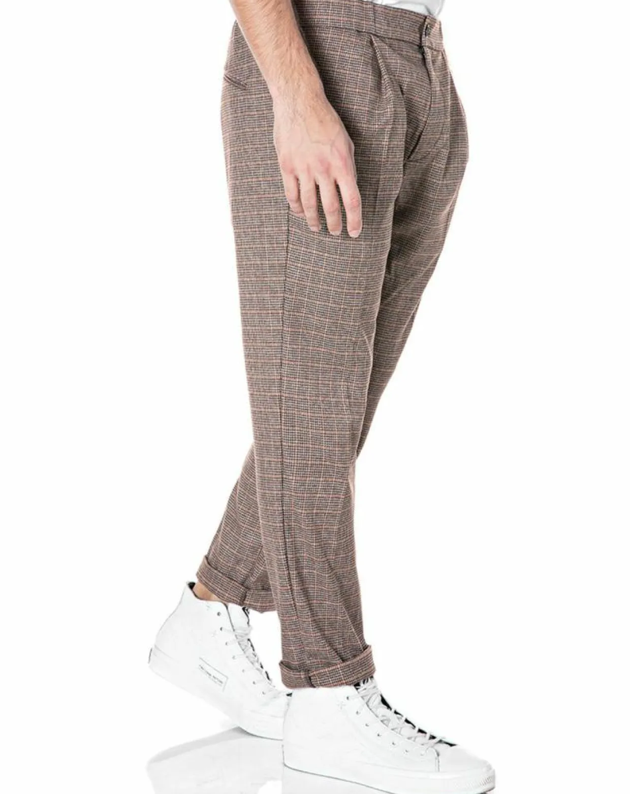 Pantalon Tailorded imprimé pied-de-poule marron-Replay Clearance