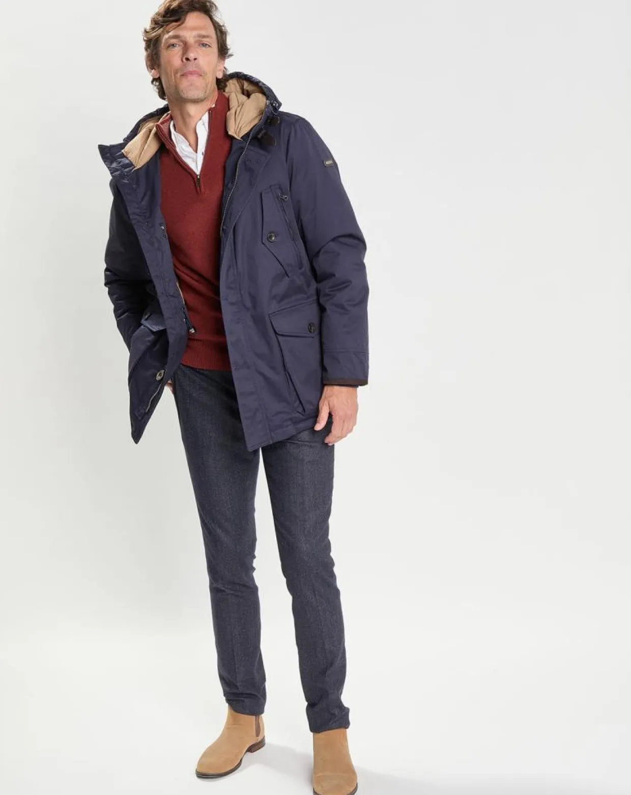 Homme Hackett London Manteaux^Parka à capuche Canvas bleu marine