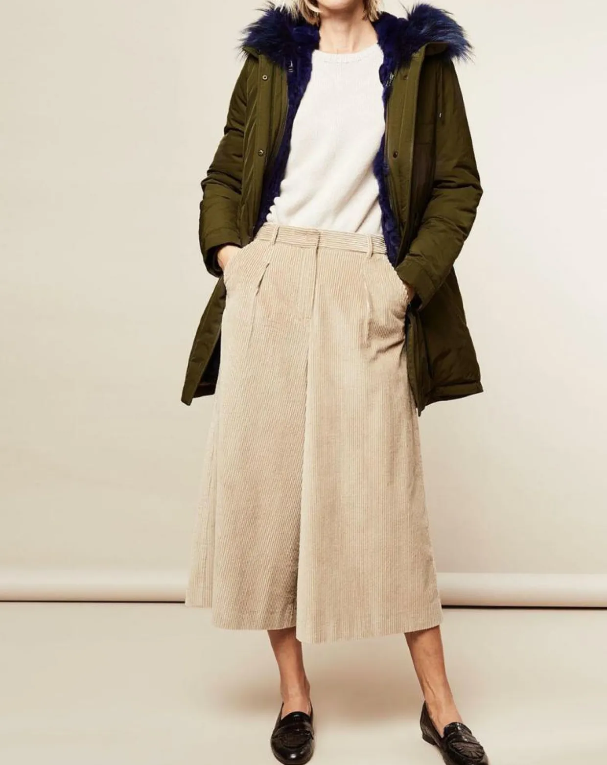 Femme Lou Andrea Manteaux^Parka avec intérieur en Fourrure de Lapin Olivia kaki/bleu
