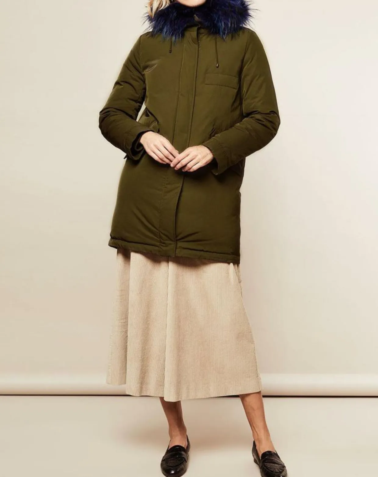 Femme Lou Andrea Manteaux^Parka avec intérieur en Fourrure de Lapin Olivia kaki/bleu