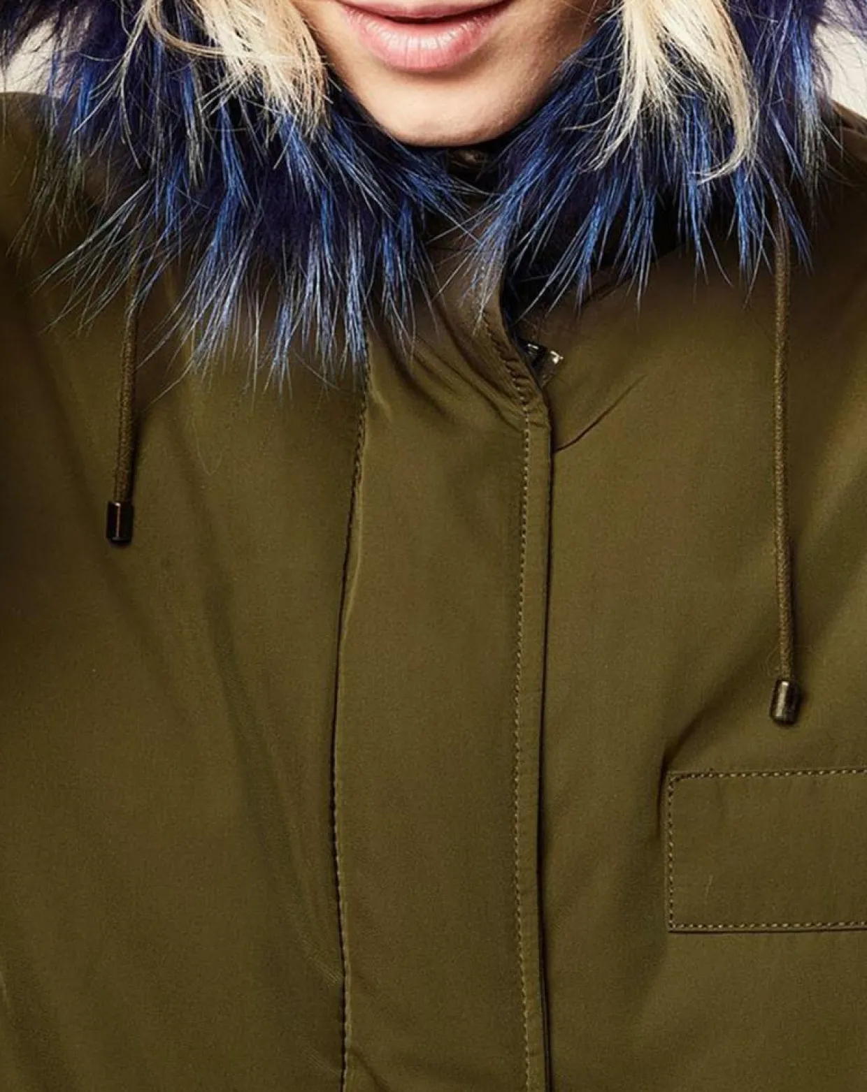 Femme Lou Andrea Manteaux^Parka avec intérieur en Fourrure de Lapin Olivia kaki/bleu