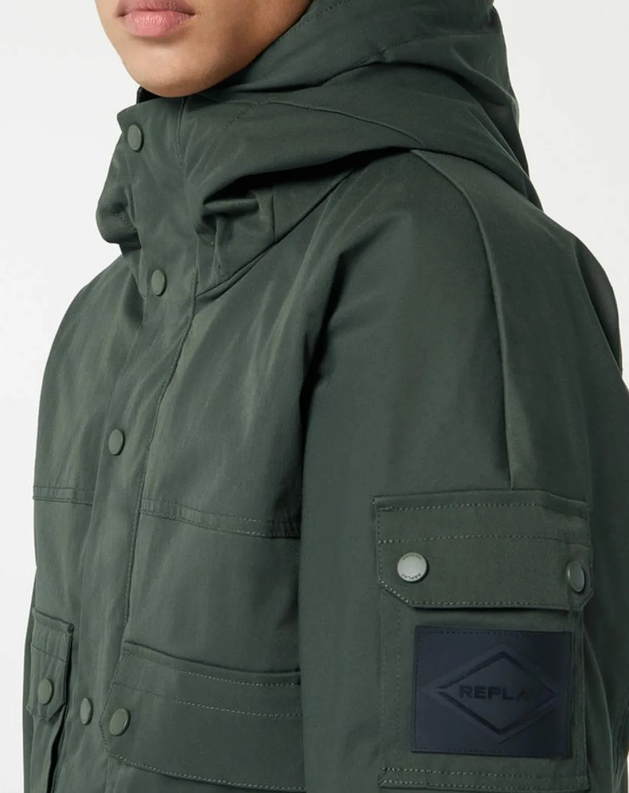 Homme Replay Manteaux^Parka courte Raptor Pocket verte