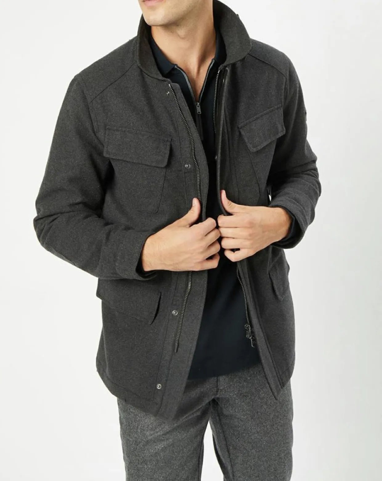 Homme Hackett London Manteaux^Parka de ville en Laine mélangée Velo grise