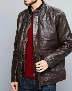 Homme Chyston Vestes, Blousons^Parka en Cuir Aron marron