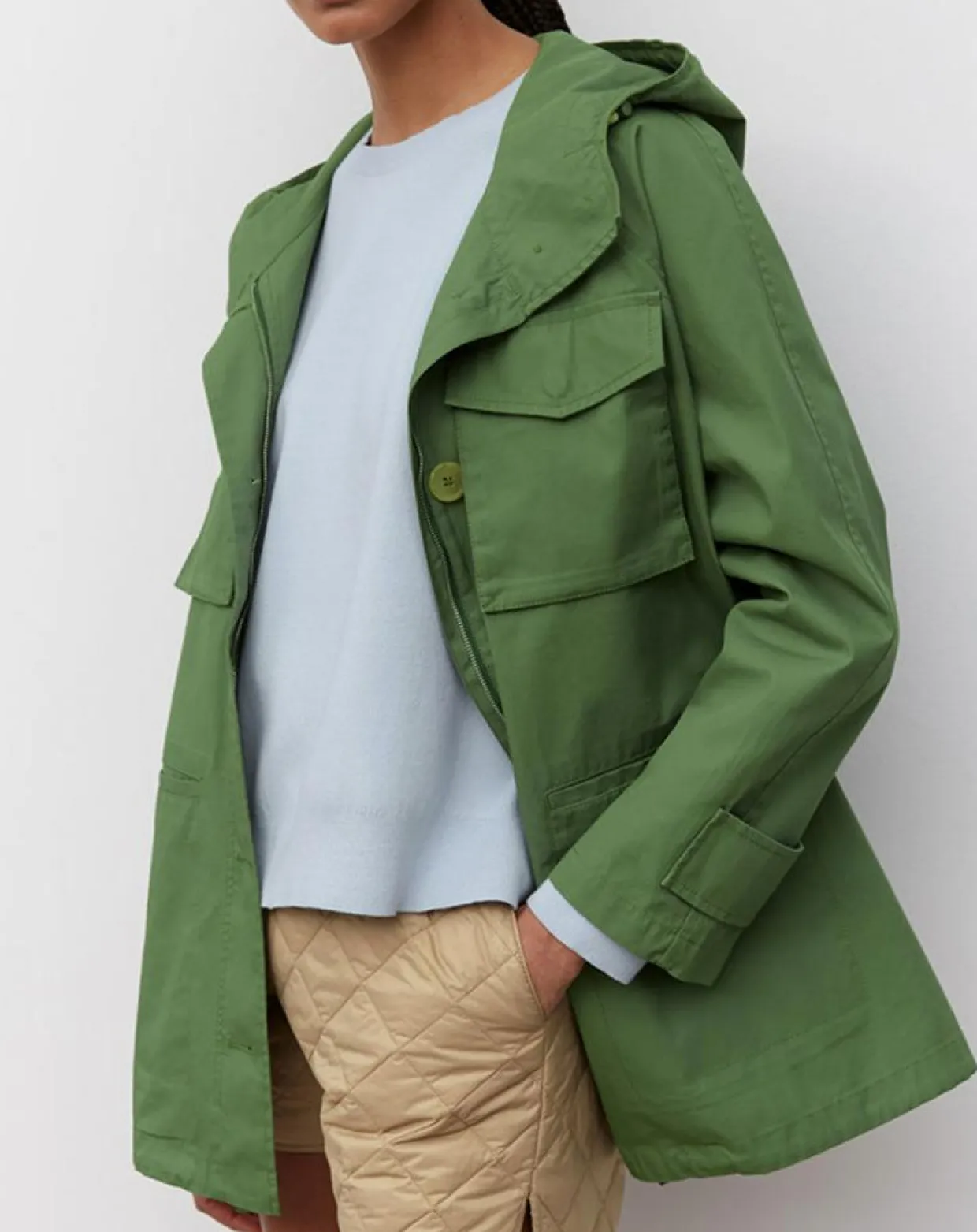 Parka Gr Poches Coton Bio Zip kaki-Marc O'Polo