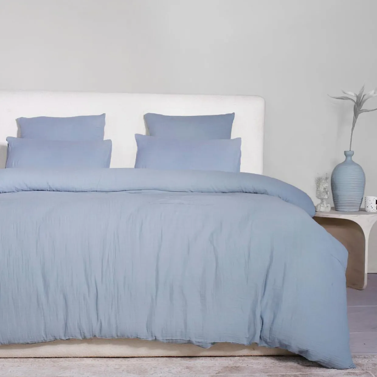 Parure de Couette 3 pcs 100% Gaze de Coton Lavé bleu givrée-Home Collection Hot