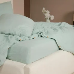 Parure de Couette 3 pcs 100% Gaze de Coton Lavé vert givrée-Ateliers du Linge Clearance