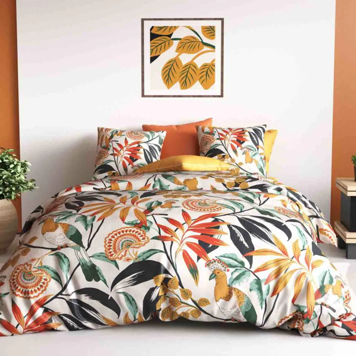 Atelier du Coton Linge De Lit, Ensembles^Parure de housse de couette Ninon orange