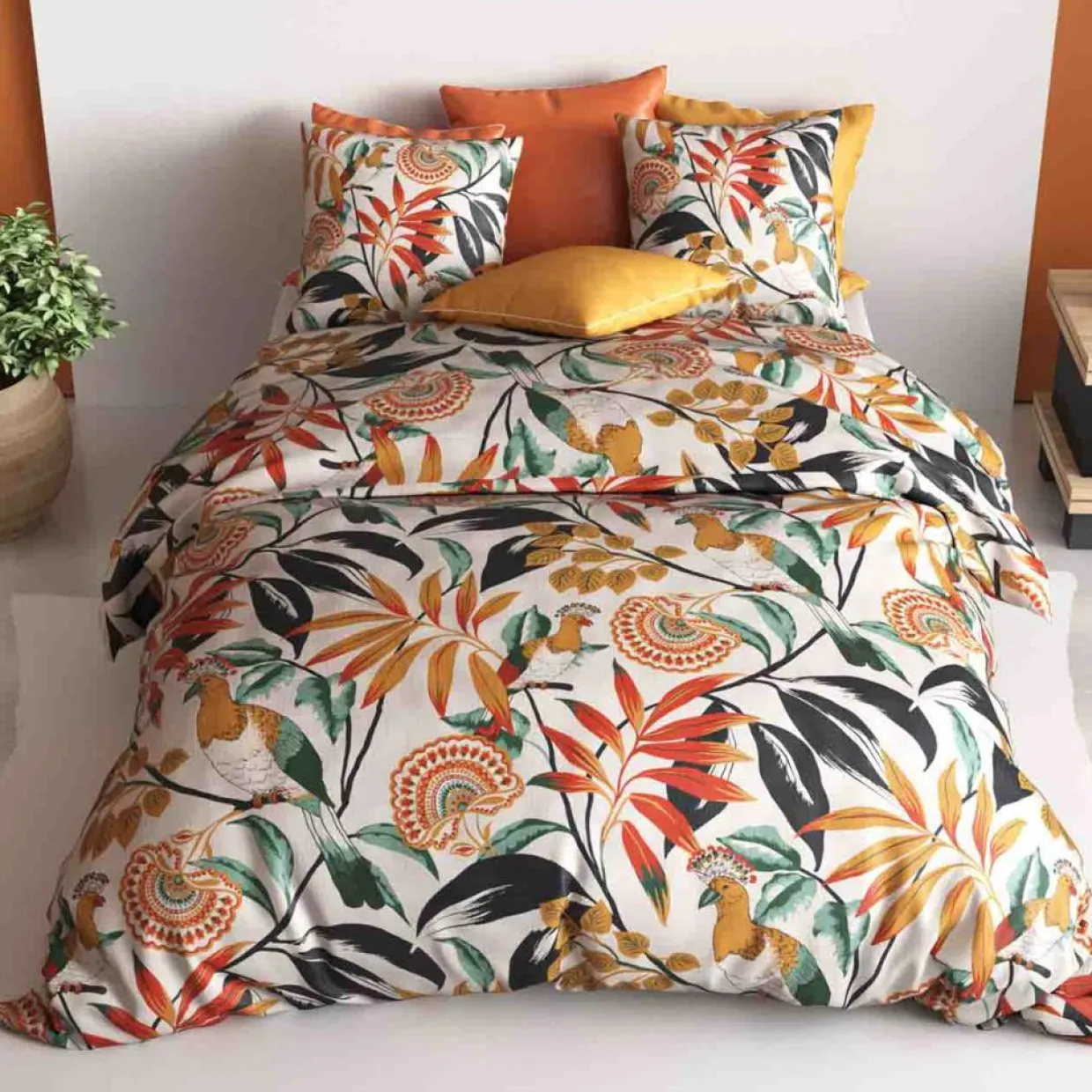 Atelier du Coton Linge De Lit, Ensembles^Parure de housse de couette Ninon orange