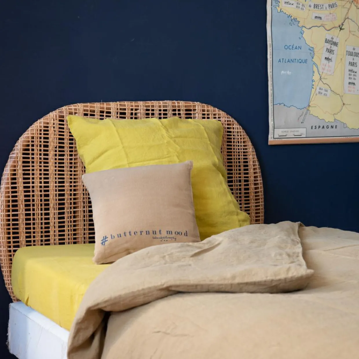 Parure de lit en lin lavé 1 place jaune 140x200 cm-Bed and Philosophy Sale