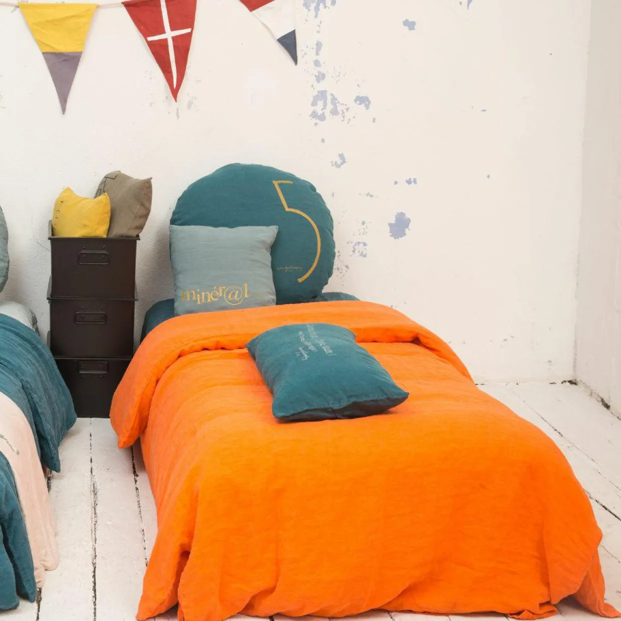 Bed and Philosophy Couvertures^Parure de lit en lin lavé 1 place terracotta 140x200 cm