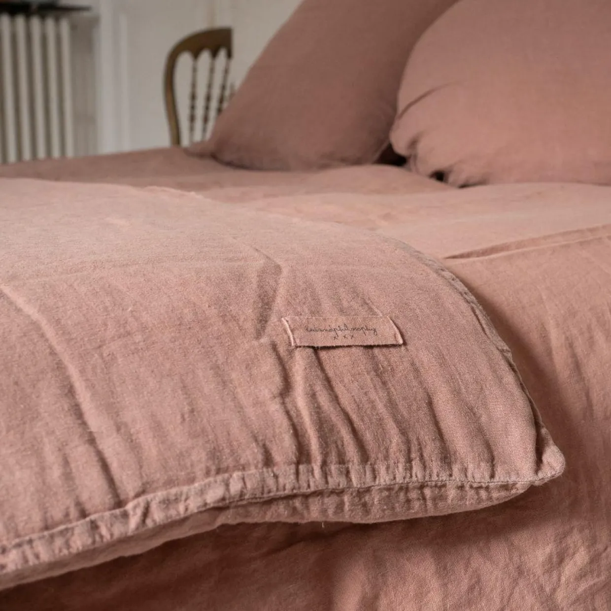 Parure de lit en lin lavé 1 place marron clair 140x200 cm-Bed and Philosophy