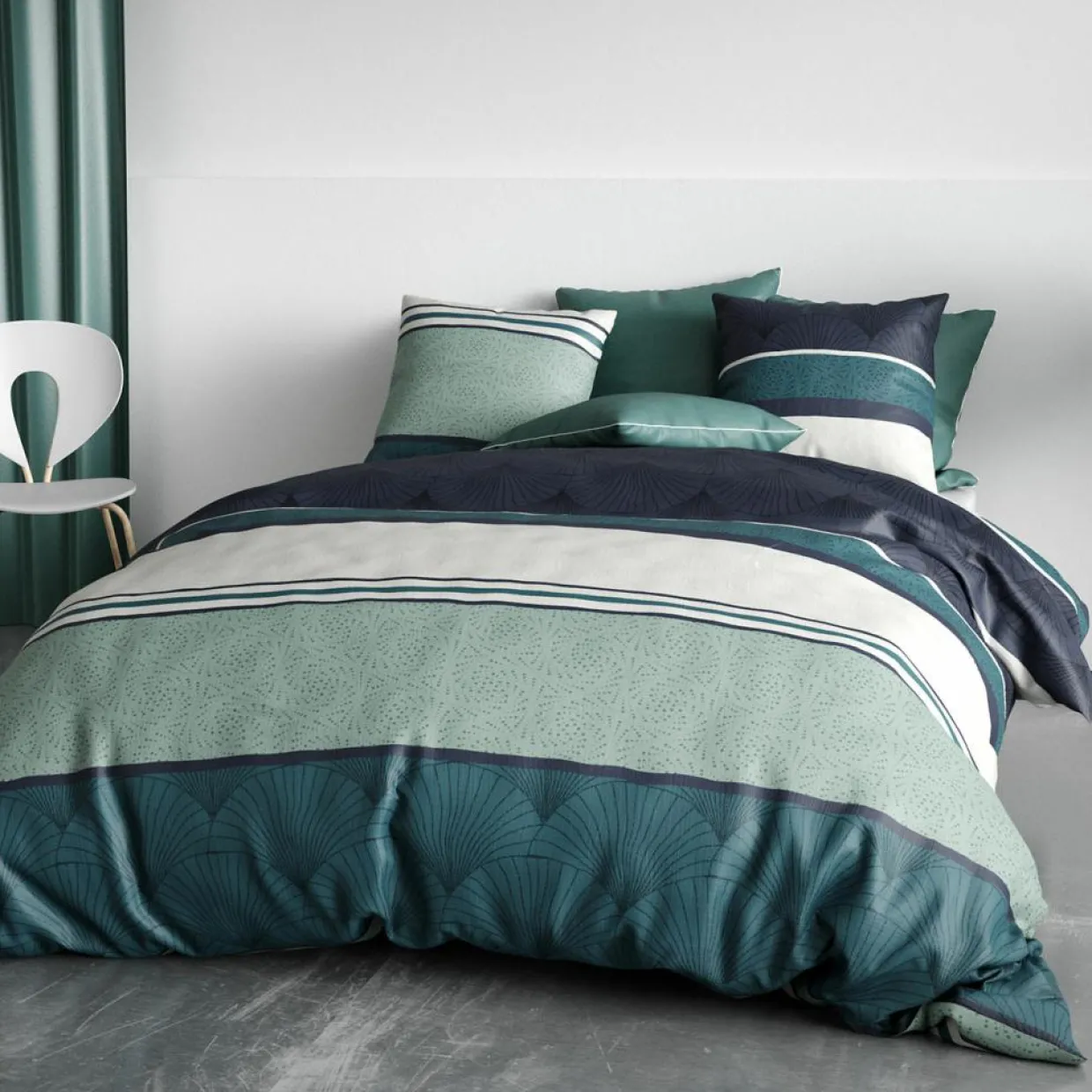 Atelier du Coton Linge De Lit, Ensembles^Parure housse de couette Antika bleu/vert