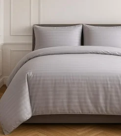 Home Collection Linge De Lit, Ensembles^Parure housse de couette 100% Satin de Coton gris clair