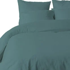 Parure housse de couette unie bleu canard-My Home Collection Online