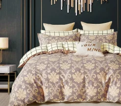 Parure housse de couette 100% Percale de Coton marron-Home Collection Discount