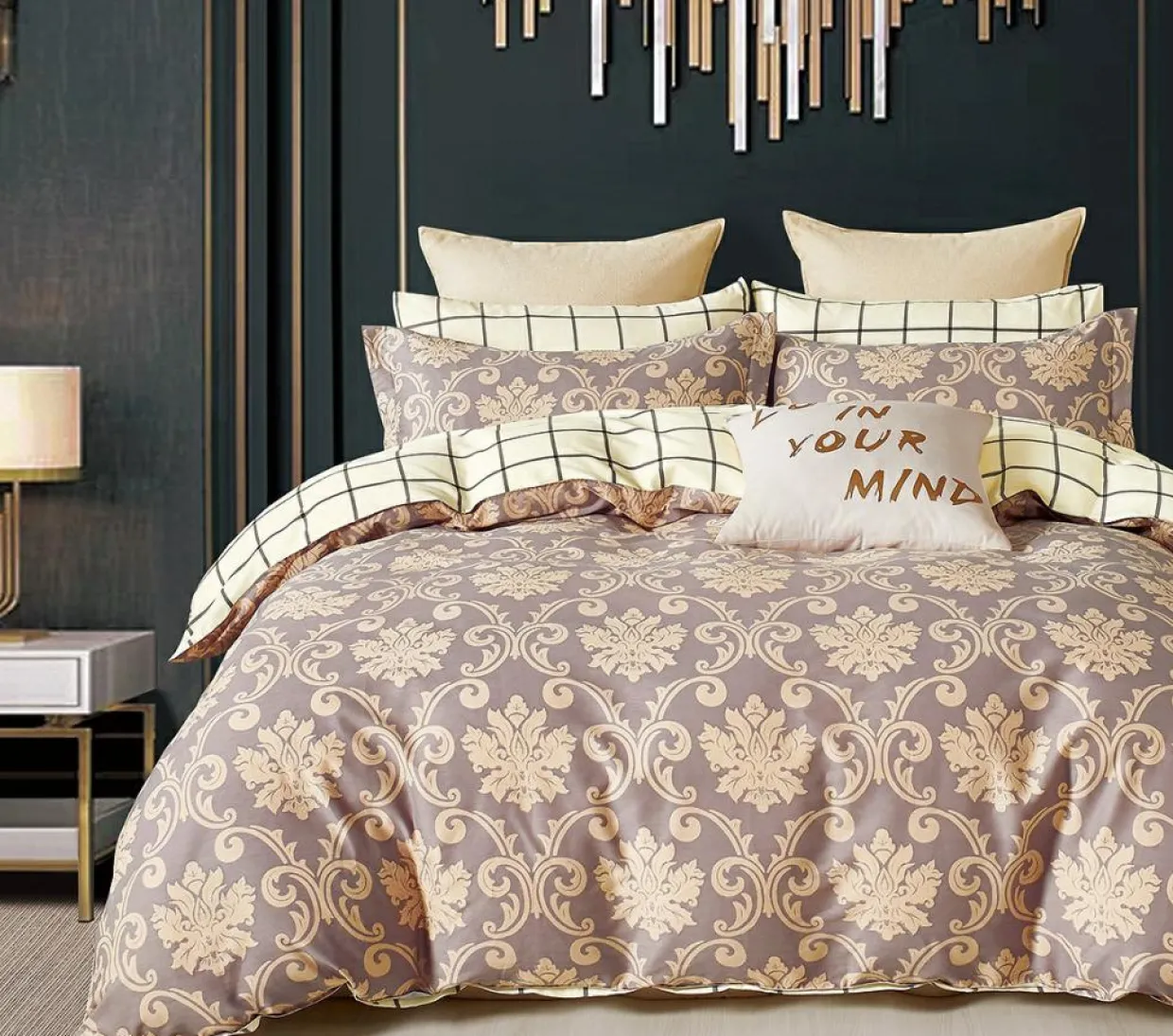 Parure housse de couette 100% Percale de Coton marron-Home Collection Discount