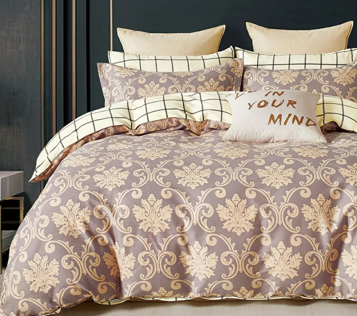 Parure housse de couette 100% Percale de Coton marron-Home Collection Discount
