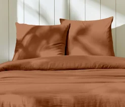 Parure housse de couette 100% Gaze de Coton terre cuite-Home Collection New
