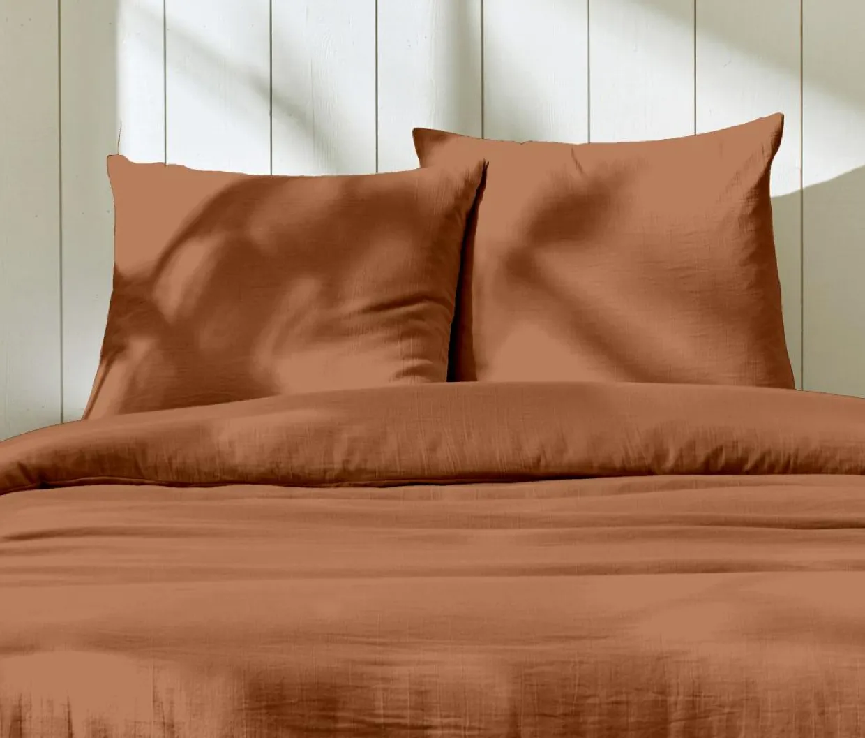 Parure housse de couette 100% Gaze de Coton terre cuite-Home Collection New