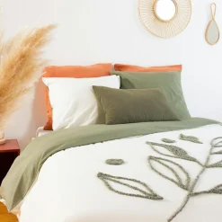 Parure housse de couette Herbier blanc/kaki-Home Collection Outlet