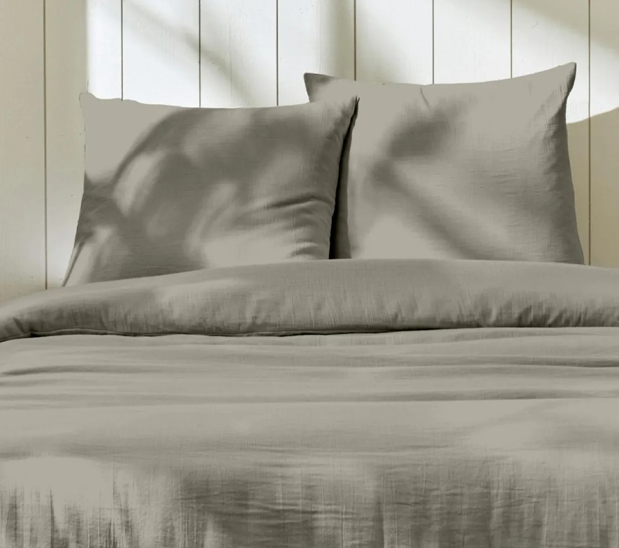 Parure housse de couette 100% Gaze de Coton gris galet-Home Collection Outlet