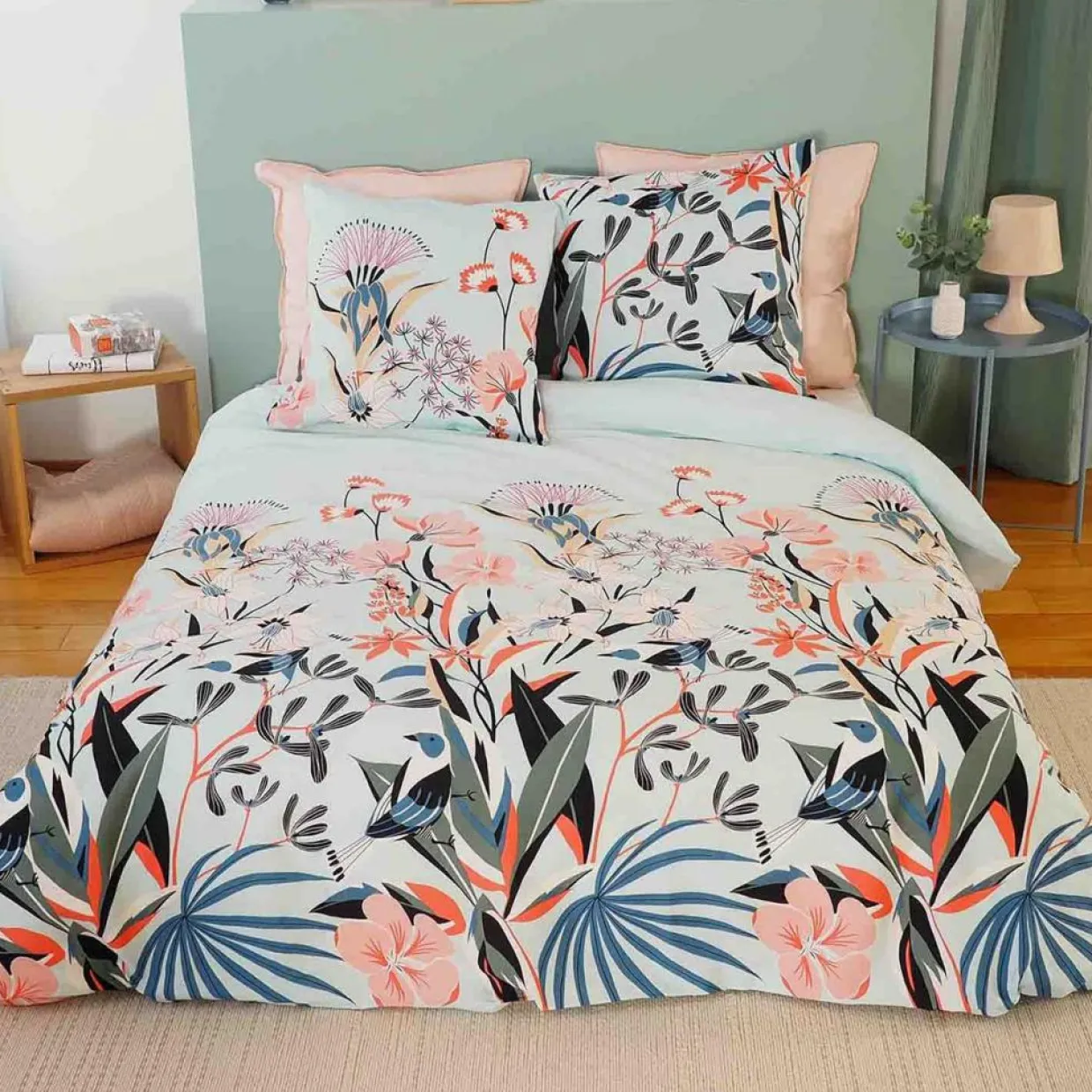 Parure housse de couette Satin de Coton bio Paya bleue-My Home Collection Best