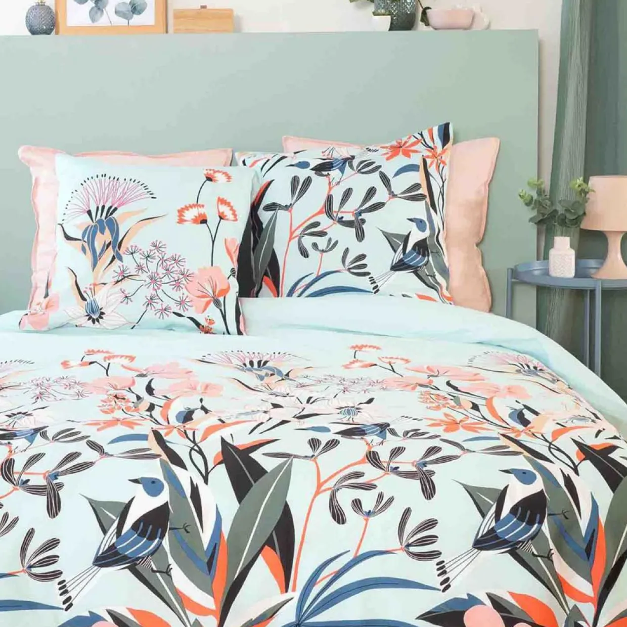 Parure housse de couette Satin de Coton bio Paya bleue-My Home Collection Best
