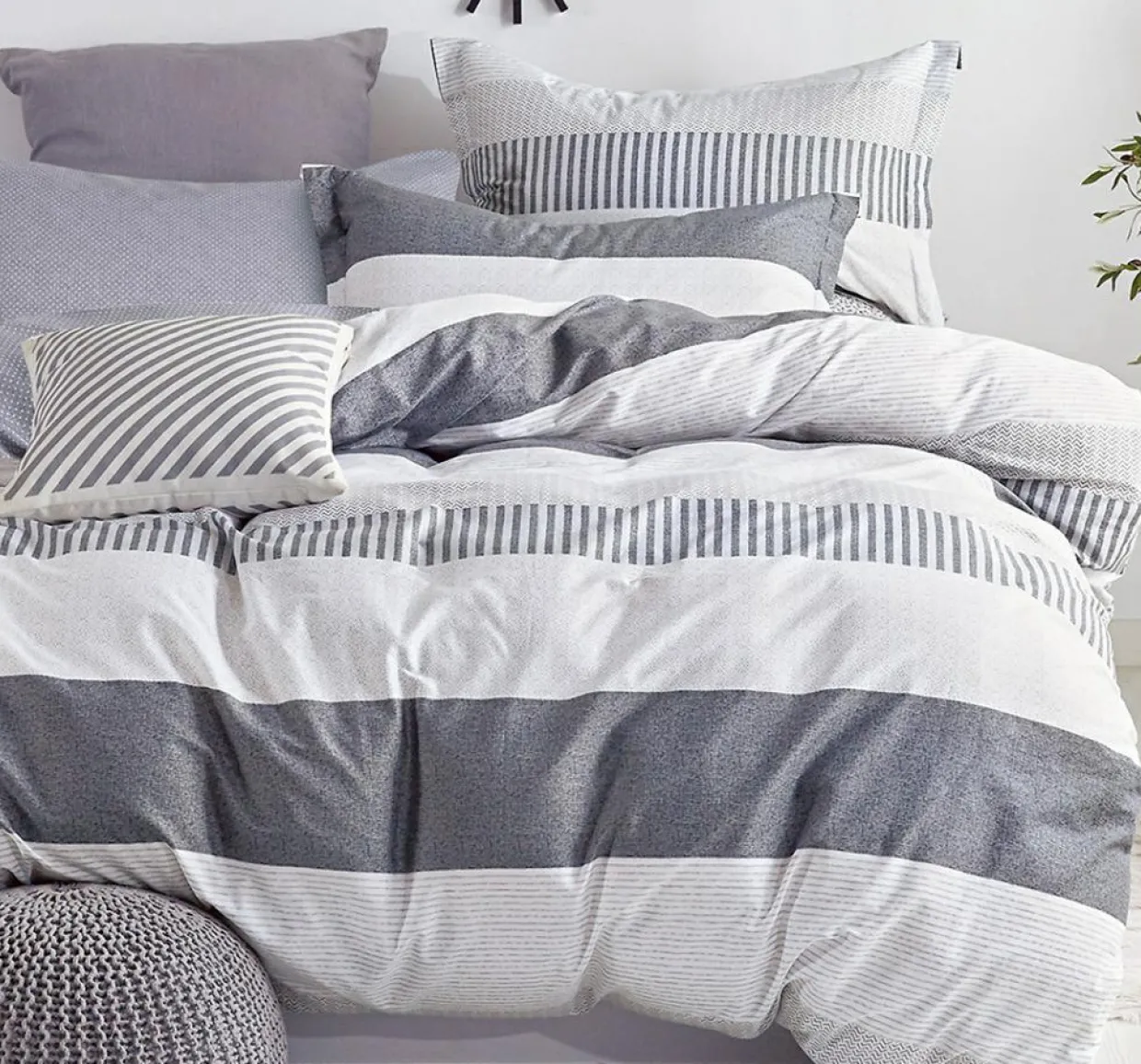 Parure housse de couette 100% Percale de Coton grise-Home Collection Sale