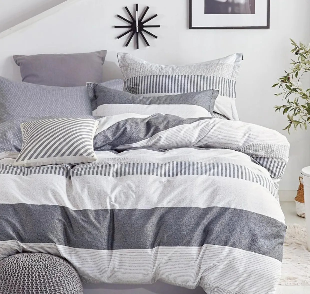 Parure housse de couette 100% Percale de Coton grise-Home Collection Sale