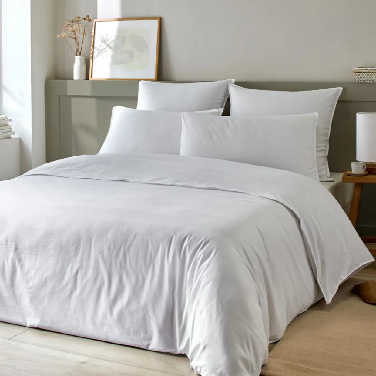 Home Collection Linge De Lit, Ensembles^Parure Housse de Couette en Coton et Bambou blanche