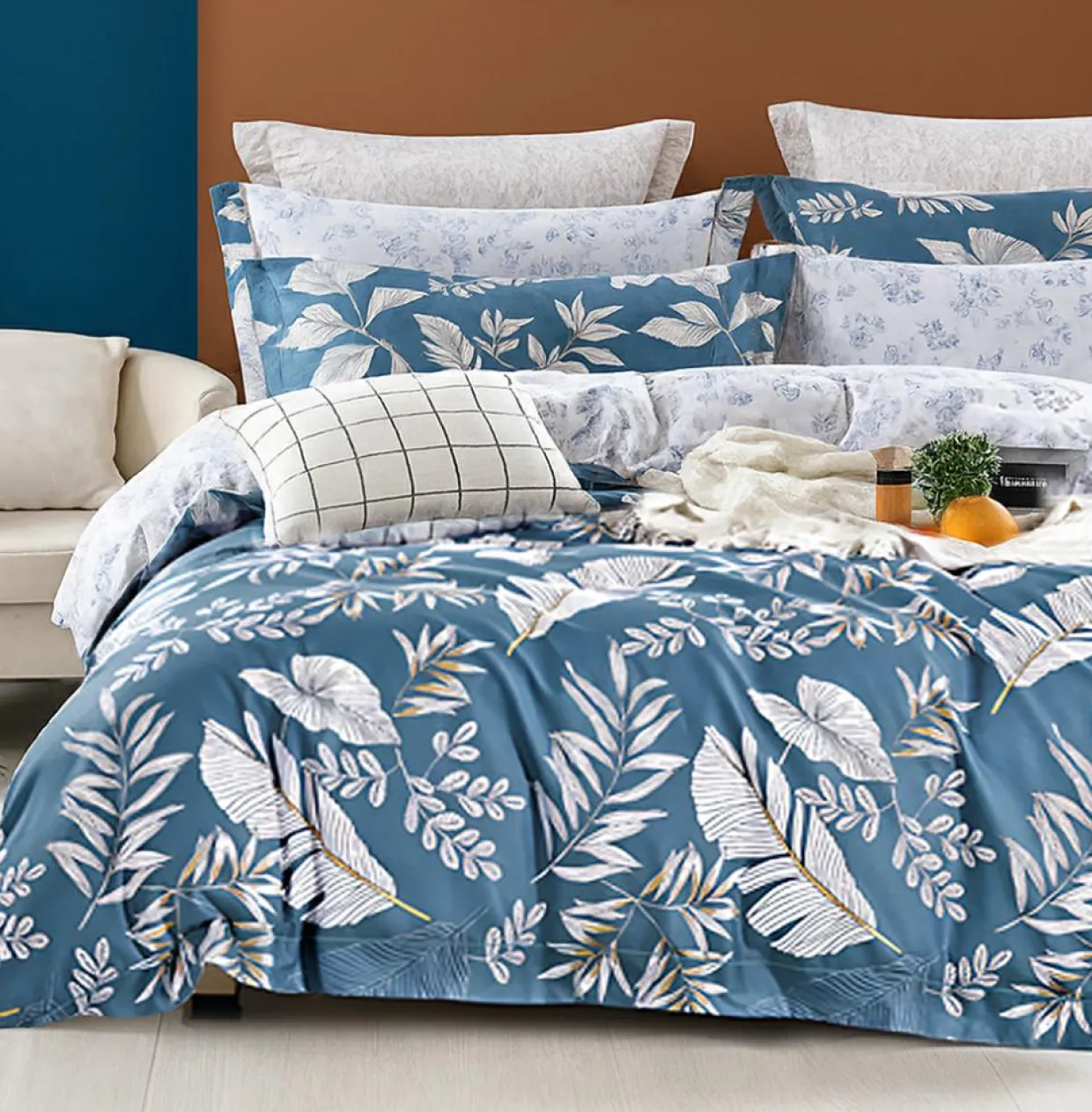 Home Collection Linge De Lit, Ensembles^Parure housse de couette en Coton bleue