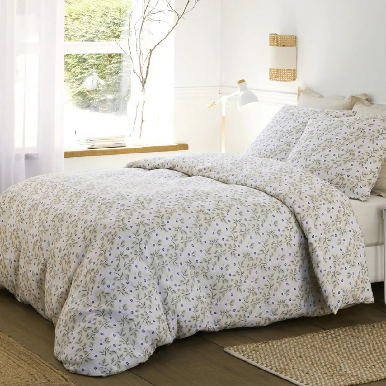 Parure Housse de Couette 100% Gaze de Coton Imprimé Loucile blanche-Baton Rouge Clearance