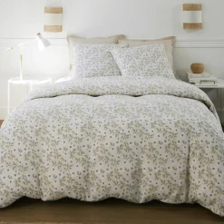 Parure Housse de Couette 100% Gaze de Coton Imprimé Loucile blanche-Baton Rouge Clearance