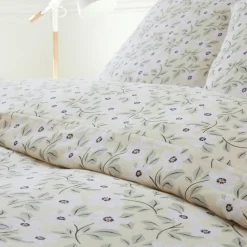 Parure Housse de Couette 100% Gaze de Coton Imprimé Loucile blanche-Baton Rouge Clearance