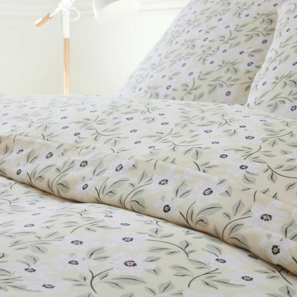 Parure Housse de Couette 100% Gaze de Coton Imprimé Loucile blanche-Baton Rouge Clearance