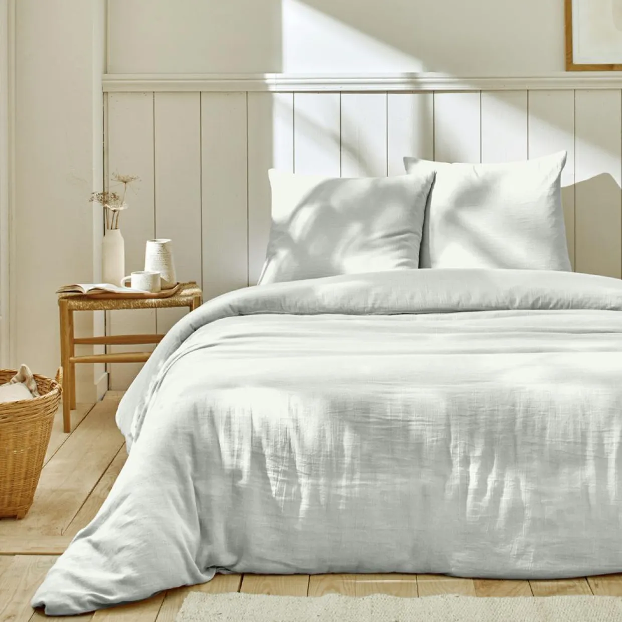 Parure housse de couette 100% double Gaze de coton blanche-Home Collection Best