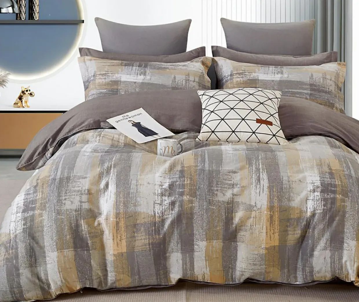 Home Collection Linge De Lit, Ensembles^Parure housse de couette 100% Percale de Coton grise