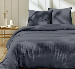 Parure housse de couette 100% Gaze de Coton bleu jean-Home Collection