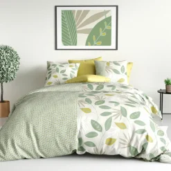 Parure housse de couette Areca verte-My Home Collection Online