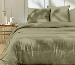 Home Collection Linge De Lit, Ensembles^Parure housse de couette 100% Gaze de Coton vert de gris