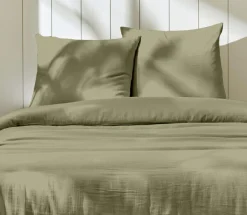 Home Collection Linge De Lit, Ensembles^Parure housse de couette 100% Gaze de Coton vert de gris