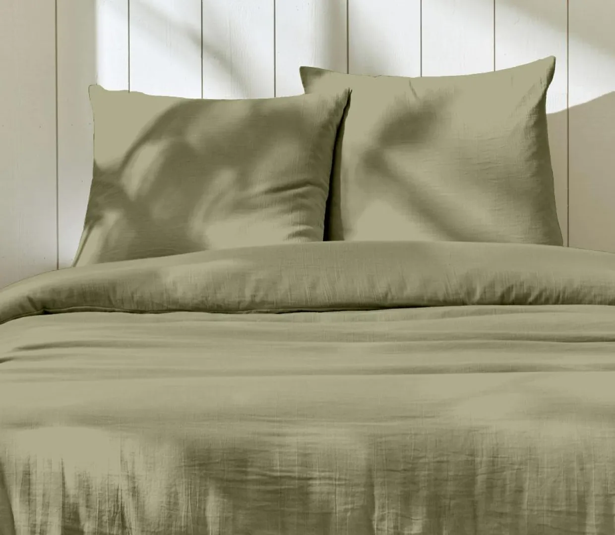Home Collection Linge De Lit, Ensembles^Parure housse de couette 100% Gaze de Coton vert de gris