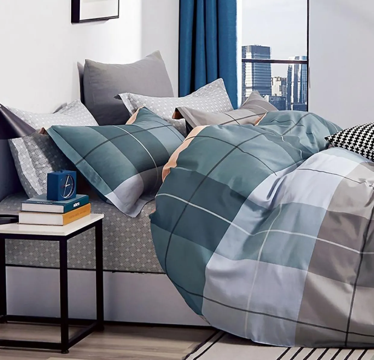 Parure housse de couette 100% Percale de Coton bleue-Home Collection Discount