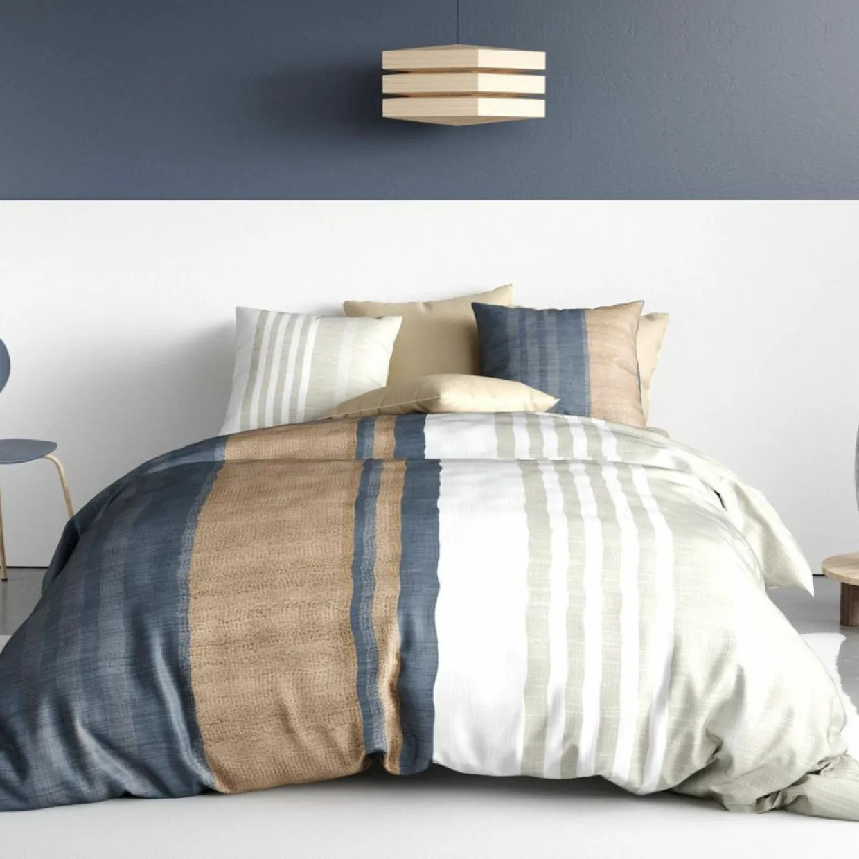 Parure housse de couette 100% Percale de Coton Romane beige-Ateliers du Linge