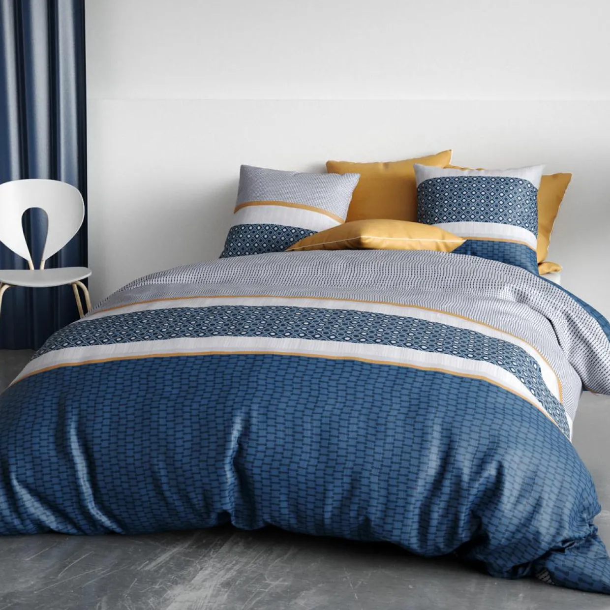 Parure housse de couette Zante bleue-Atelier du Coton